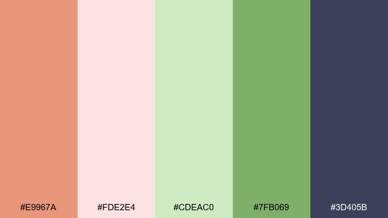 botanical peach dark salmon color palette with hex codes
