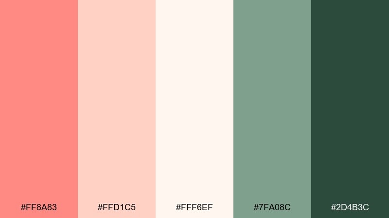botanical pink salmon pink color palette with hex codes