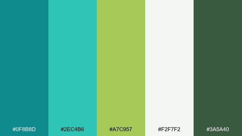botanical pool color palette with hex codes