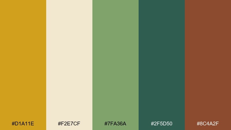 botanical saffron mustard color palette with hex codes