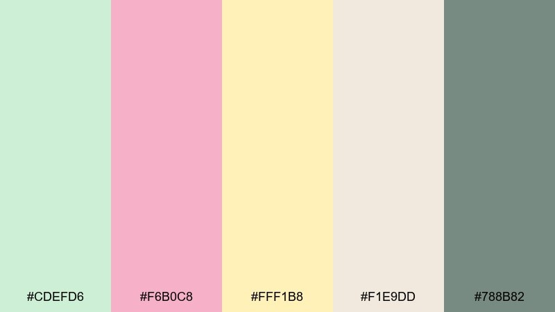 botanical stationery pastel pink green yellow color palette with hex codes