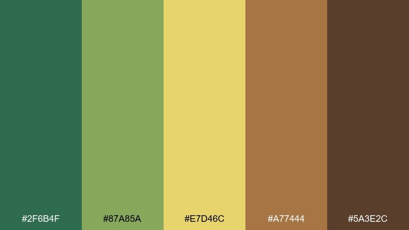 botanical study wash green yellow brown color palette with hex codes