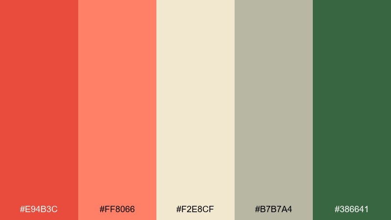 botanical terracotta coral red color palette with hex codes