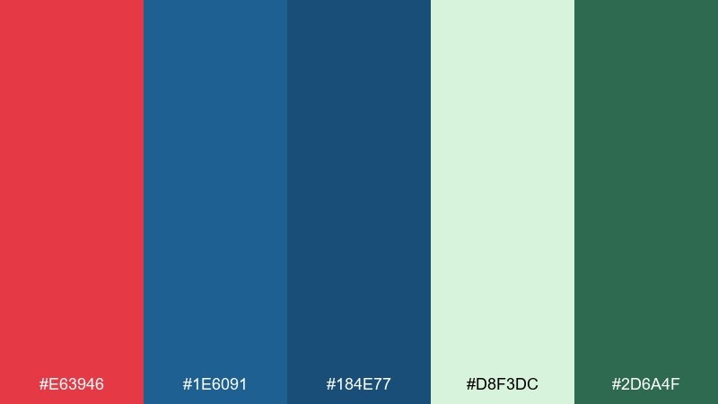 botanical tide red blue color palette with hex codes