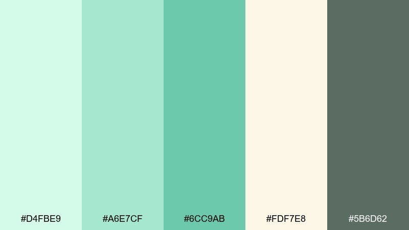 botanical watercolor mint green color palette with hex codes
