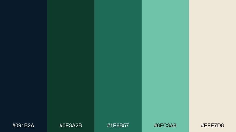 bottle green & admiral color palette with hex codes