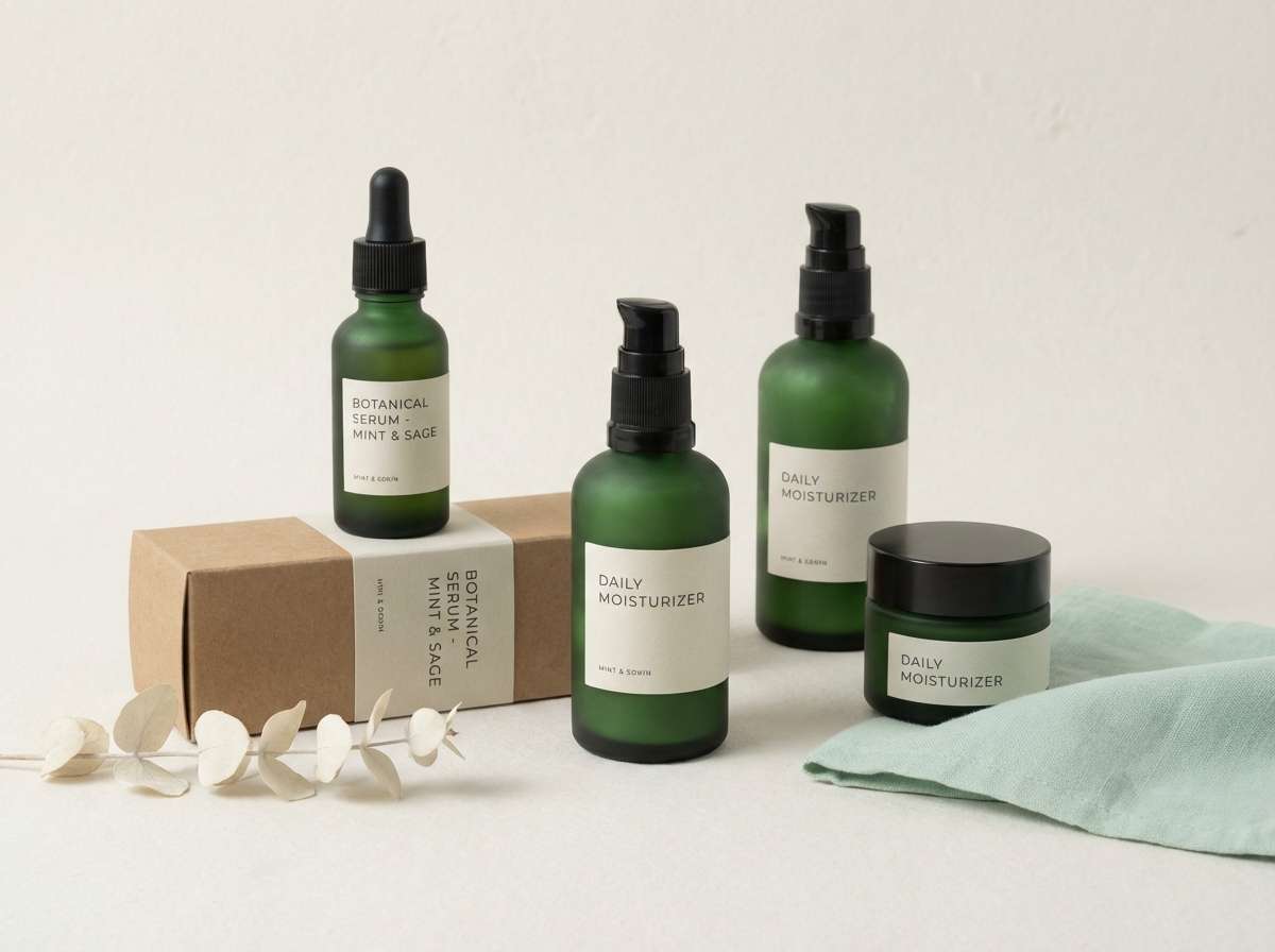 eco skincare packaging in green