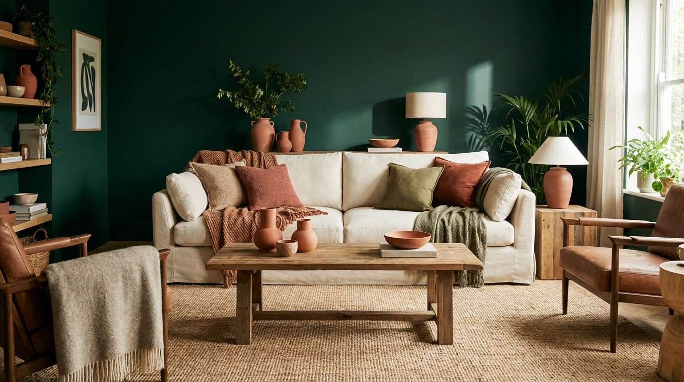 green terracotta living room