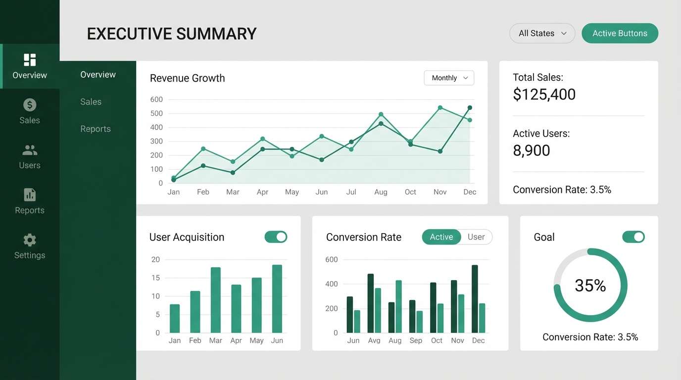 green analytics dashboard ui