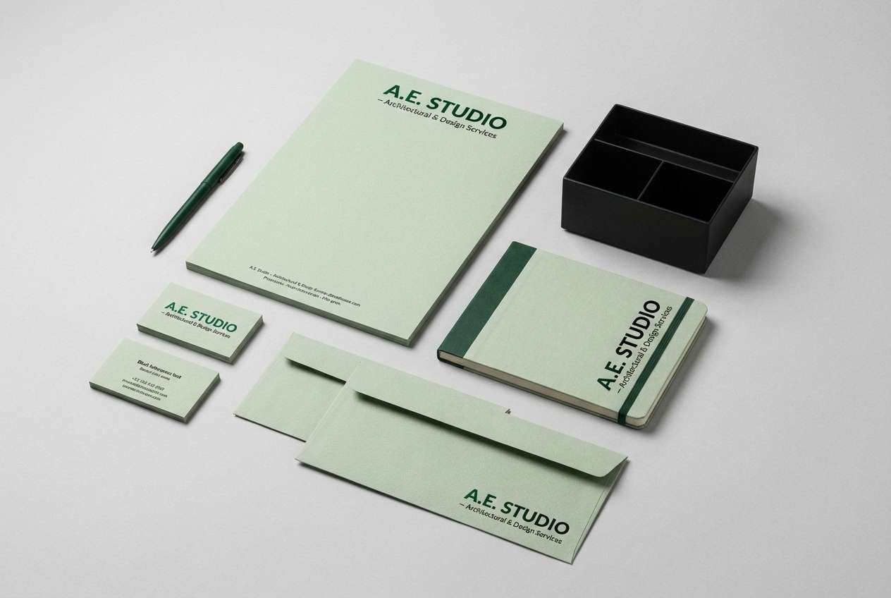 minimal green stationery set