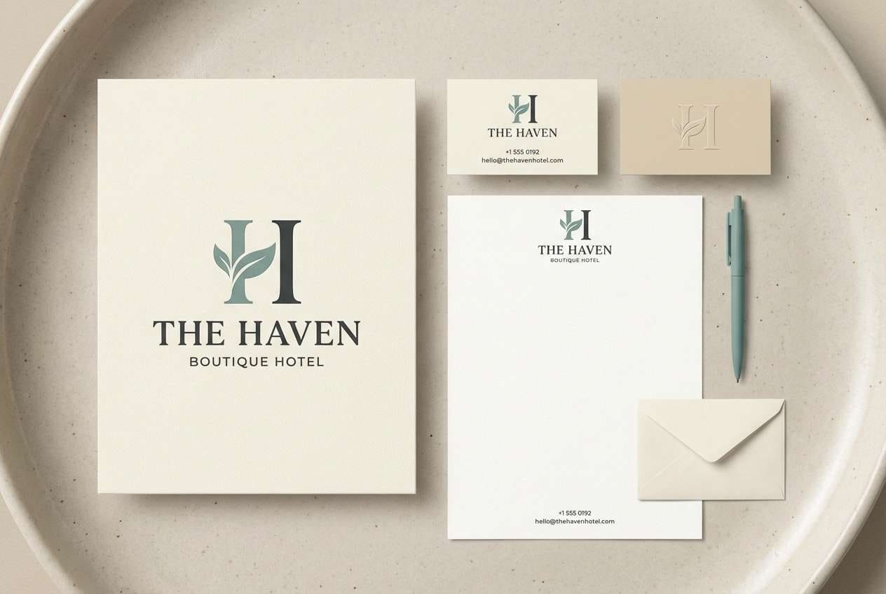 boutique hotel stationery in neutrals