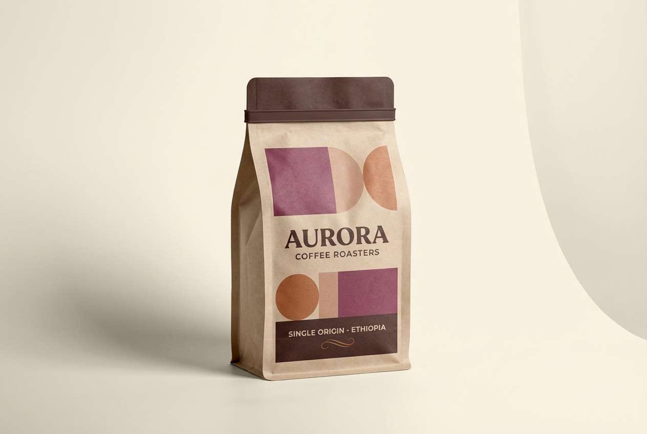 coffee packaging in warm tones