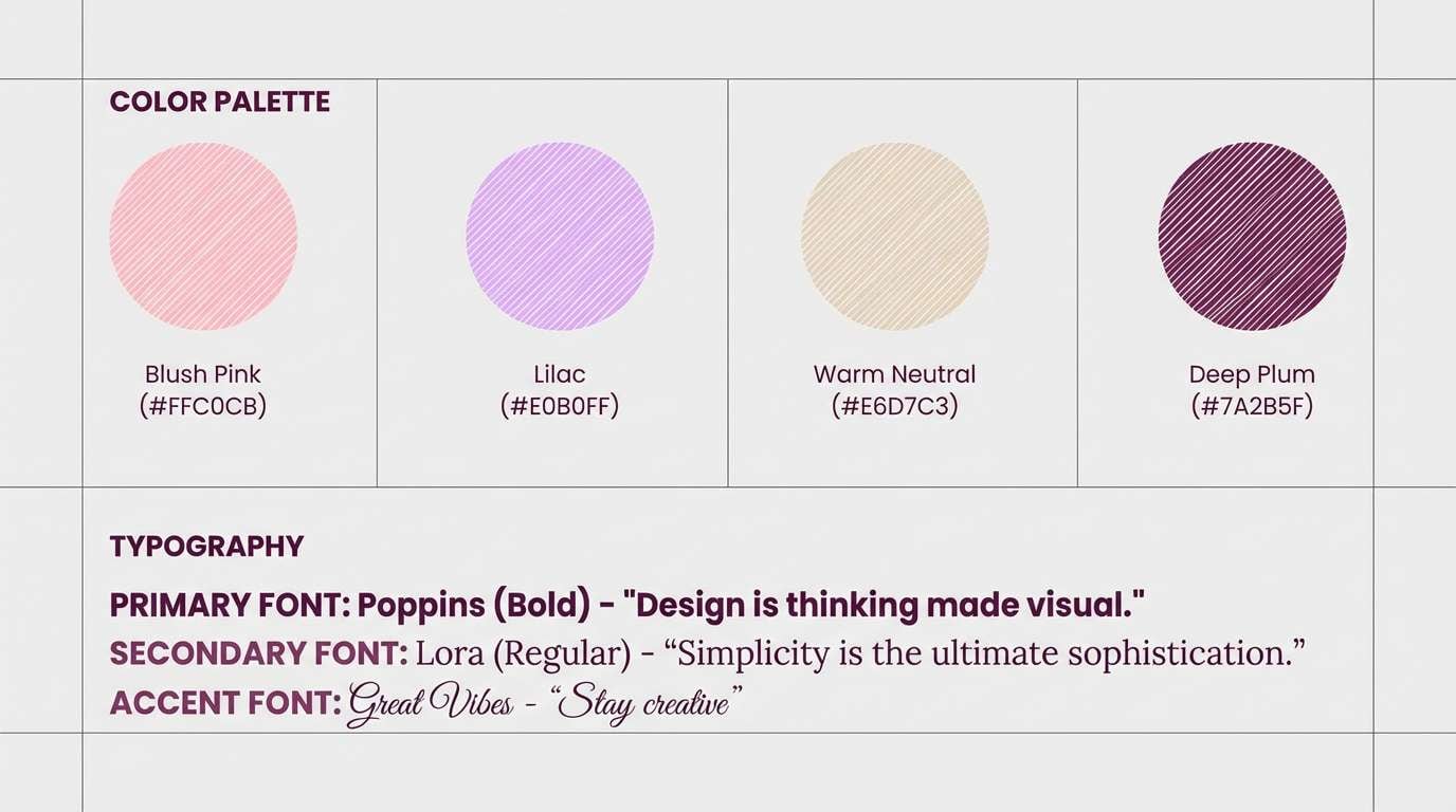 brand style guide layout using pink and lilac color combinations