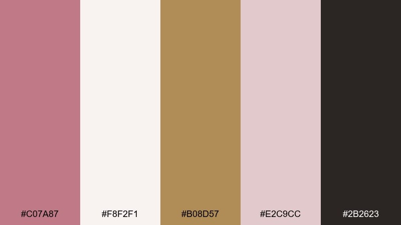 brass and blush old rose color palette with hex codes