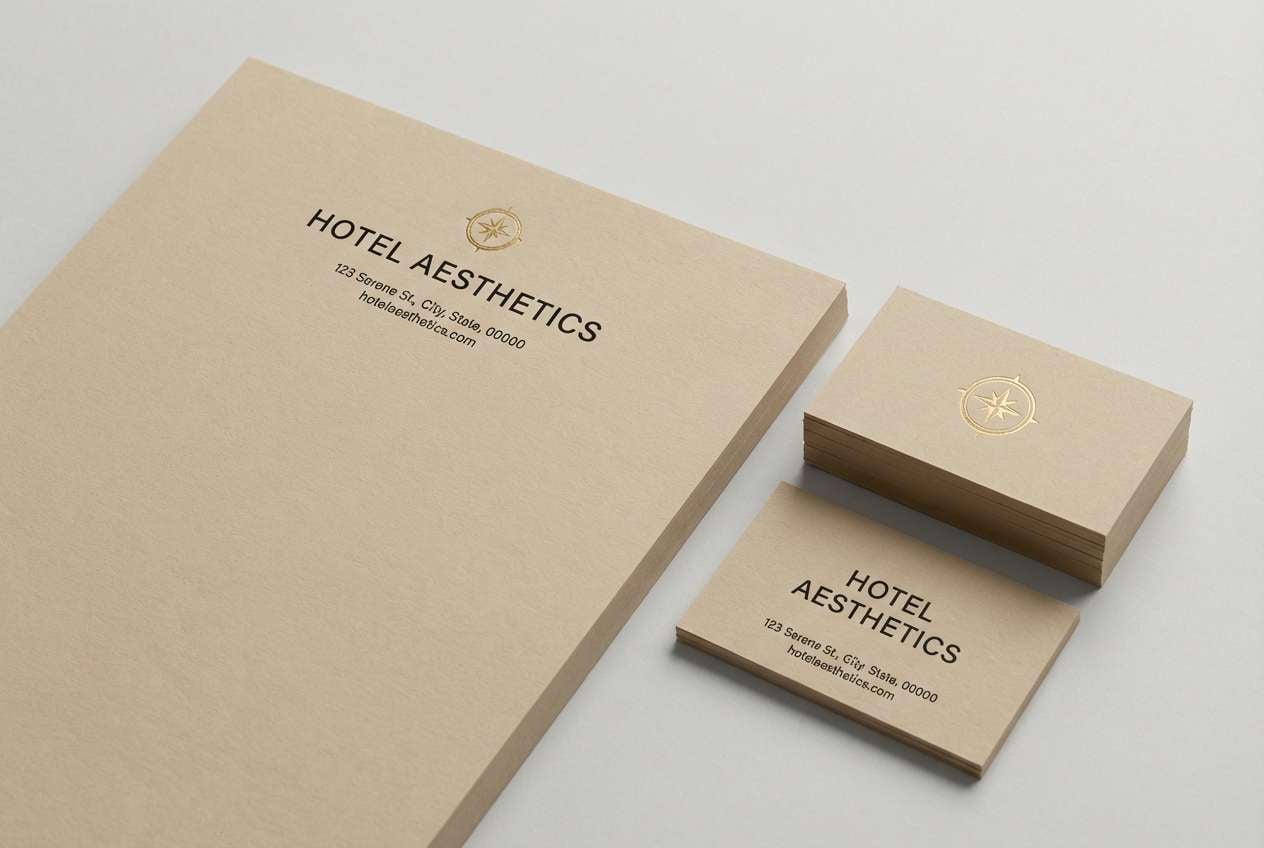 hotel stationery in warm neutrals