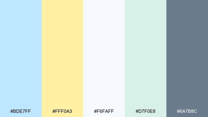 breezy onboarding screens pastel blue yellow color palette with hex codes