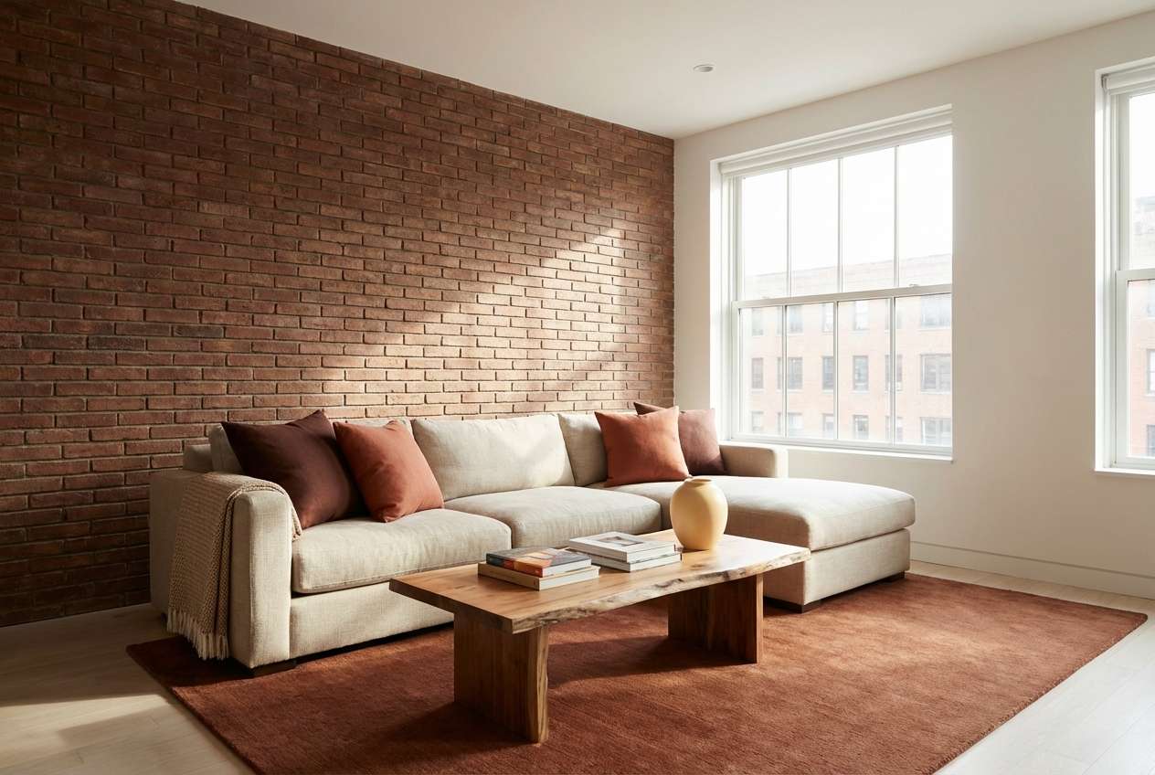 brick accent living room