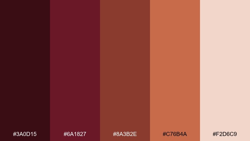 brick and burgundy dark red wine color palette with hex codes
