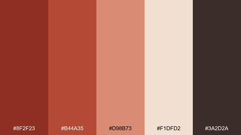 brick and linen ruddy color palette with hex codes