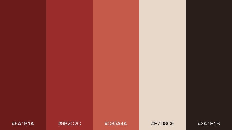 brick and oatmeal burgundy dark red color palette with hex codes