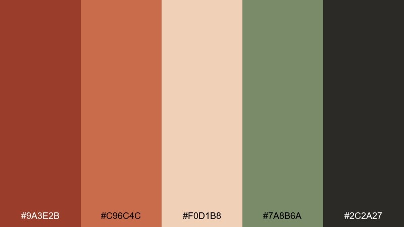brick and sage carnelian color palette with hex codes