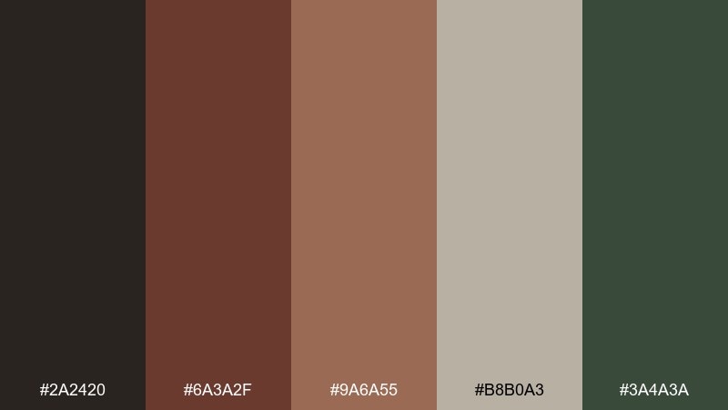 brick and sludge color palette with hex codes