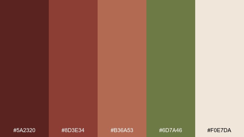 brick olive rosewood color palette with hex codes