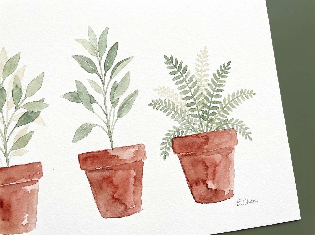 watercolor potted plants