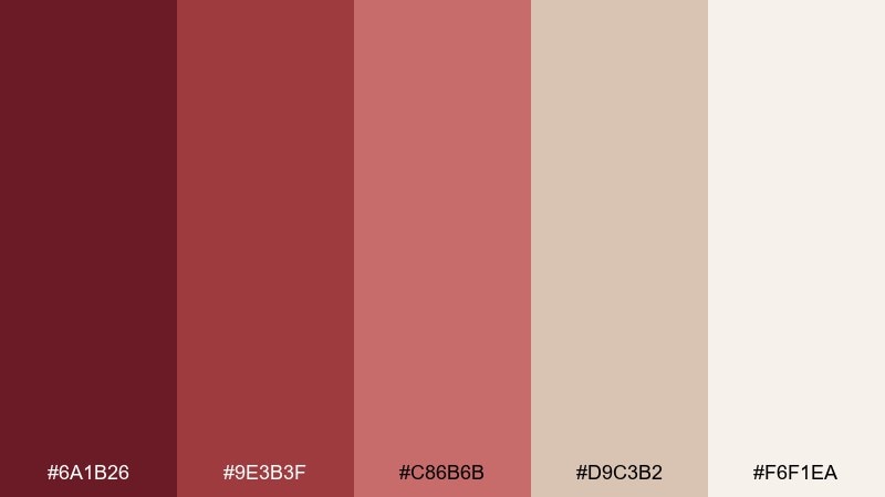 brick rose wine color palette with hex codes