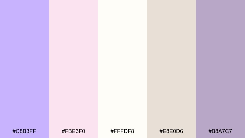 bridal lilac pearl pastel violet color palette with hex codes