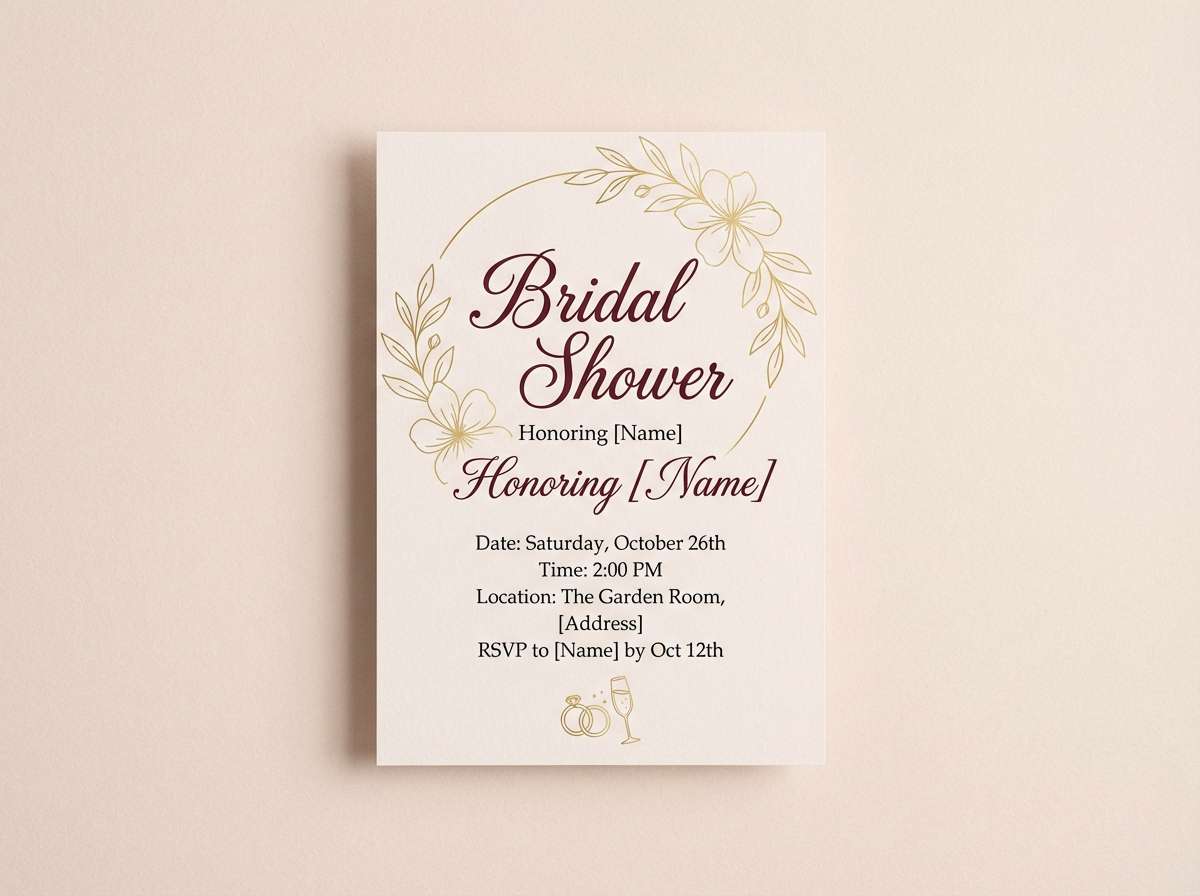 bridal shower invitation design using maroon and gold colors