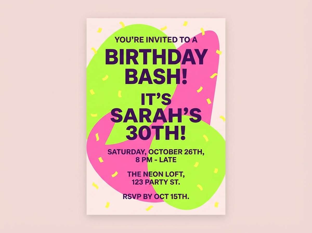 neon party invitation design