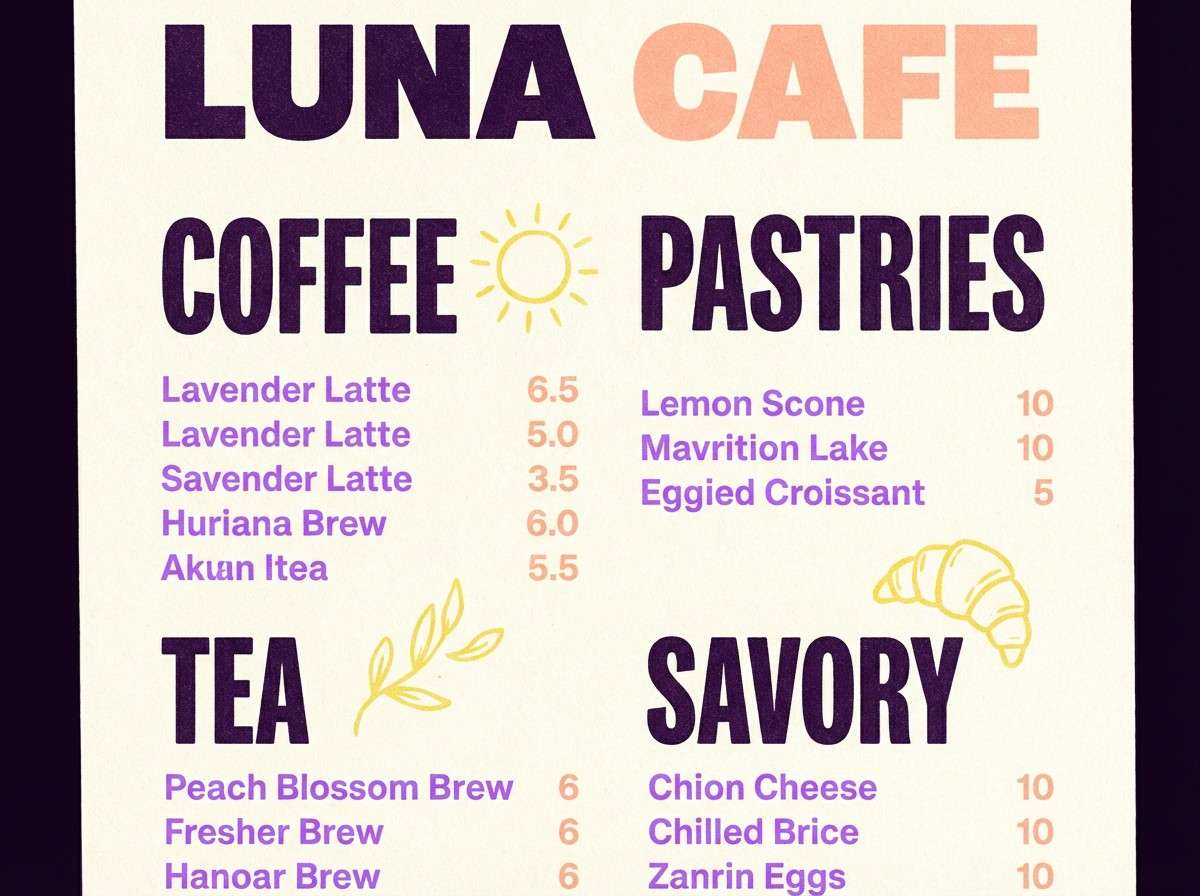 lilac cafe menu layout