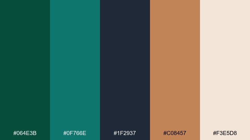 bronze lagoon peacock color palette with hex codes