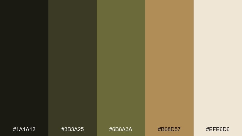 bronze olive trail color palette with hex codes