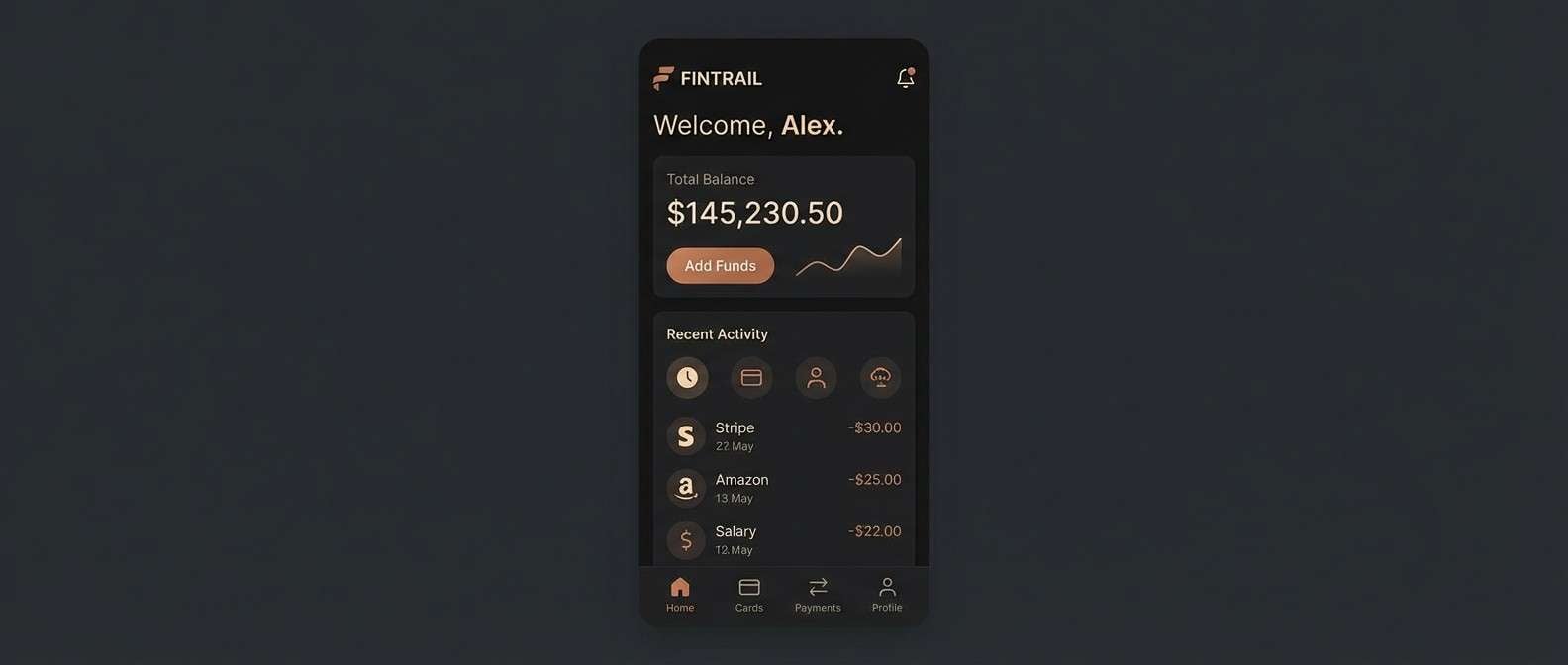 dark fintech ui mockup