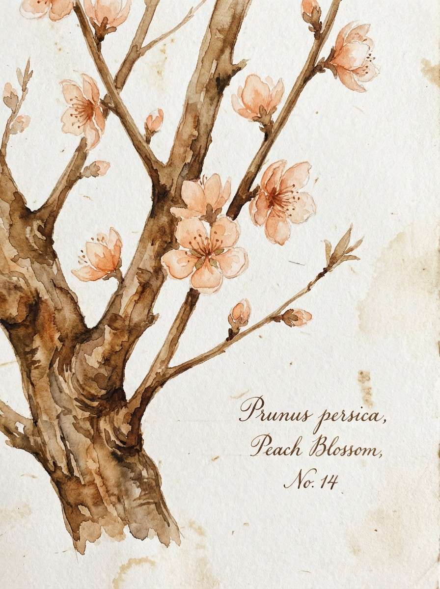 peach bark botanical watercolor