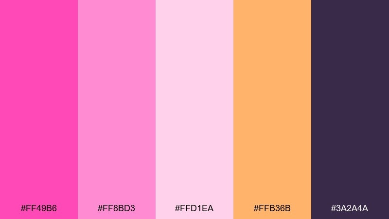 bubblegum sunset shocking pink color palette with hex codes