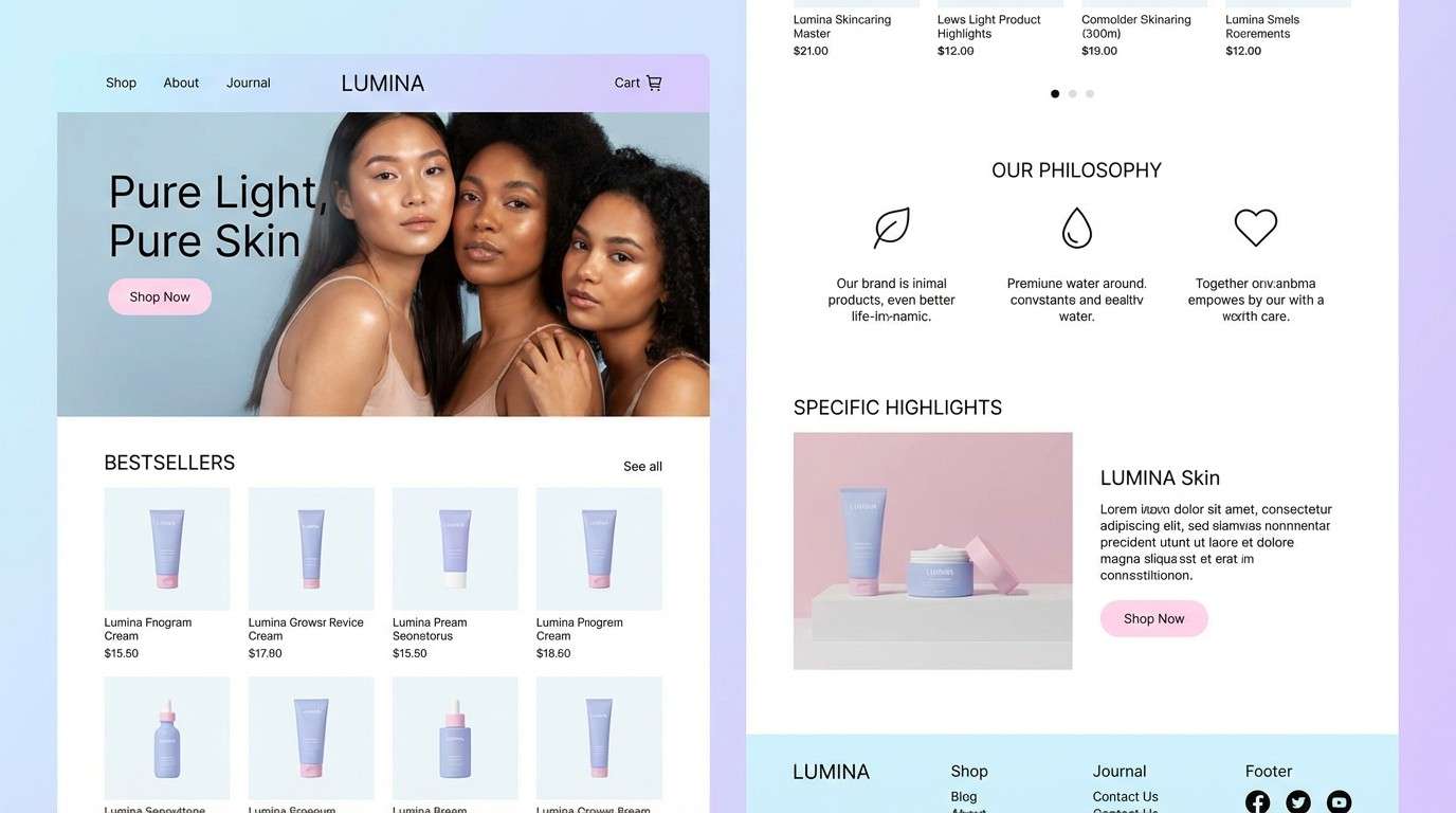 skincare landing ui mockup