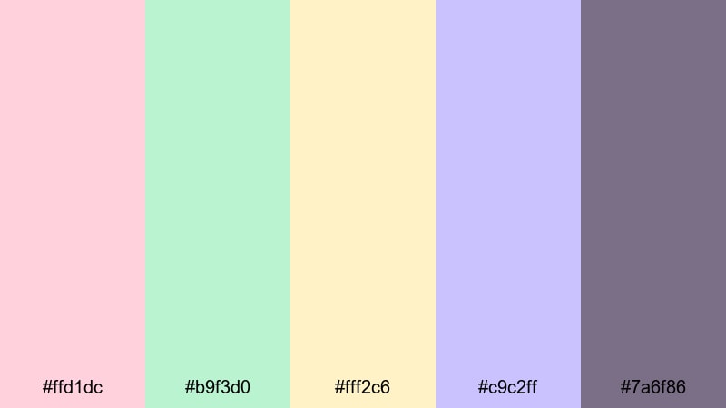 bunny blush & mint color palette with hex codes