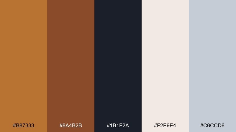 burnished copper & ink color palette with hex codes