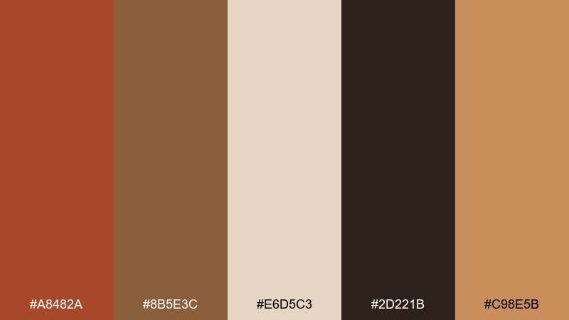 burnished wood color palette with hex codes