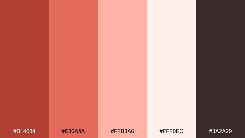 burnt coral light ruddy color palette with hex codes