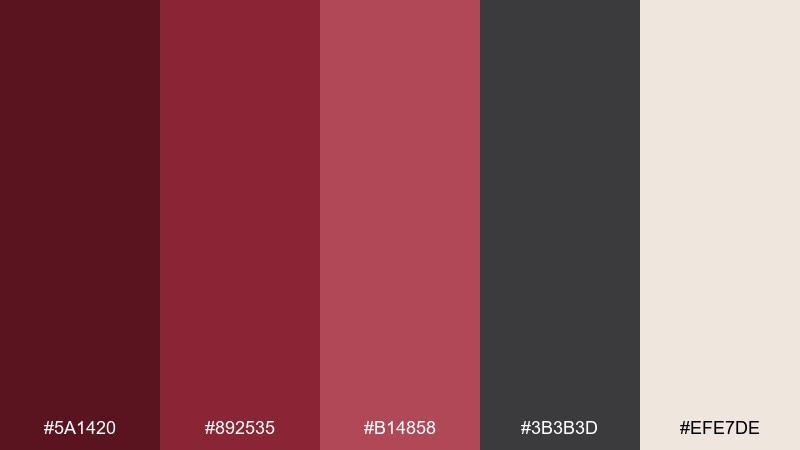 burnt rose and charcoal color palette with hex codes