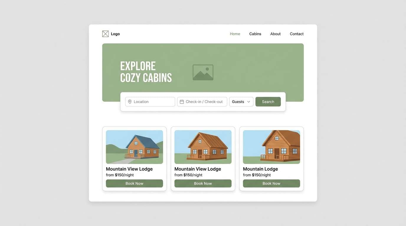 cabin rental homepage ui