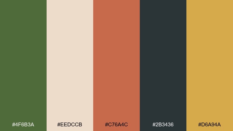 cactus and clay mid century modern color palette with hex codes