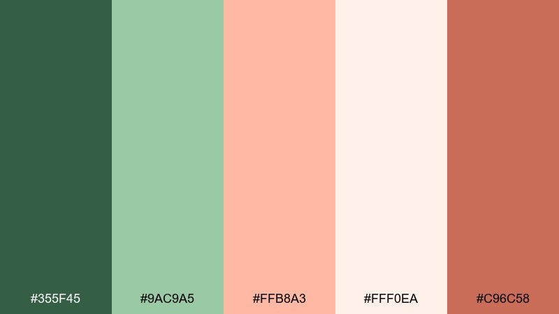 cactus bloom green peach color palette with hex codes