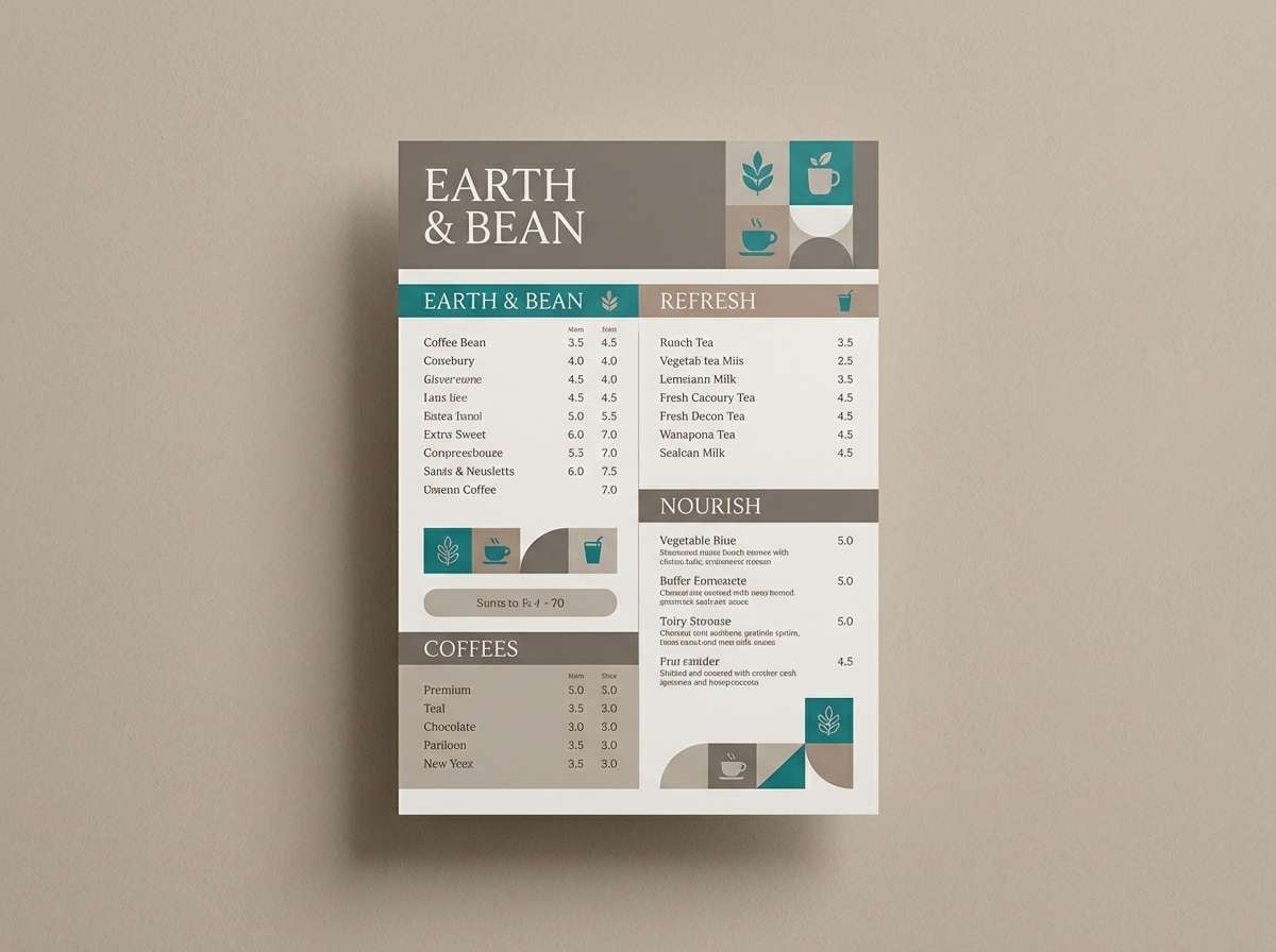 earthy teal cafe menu