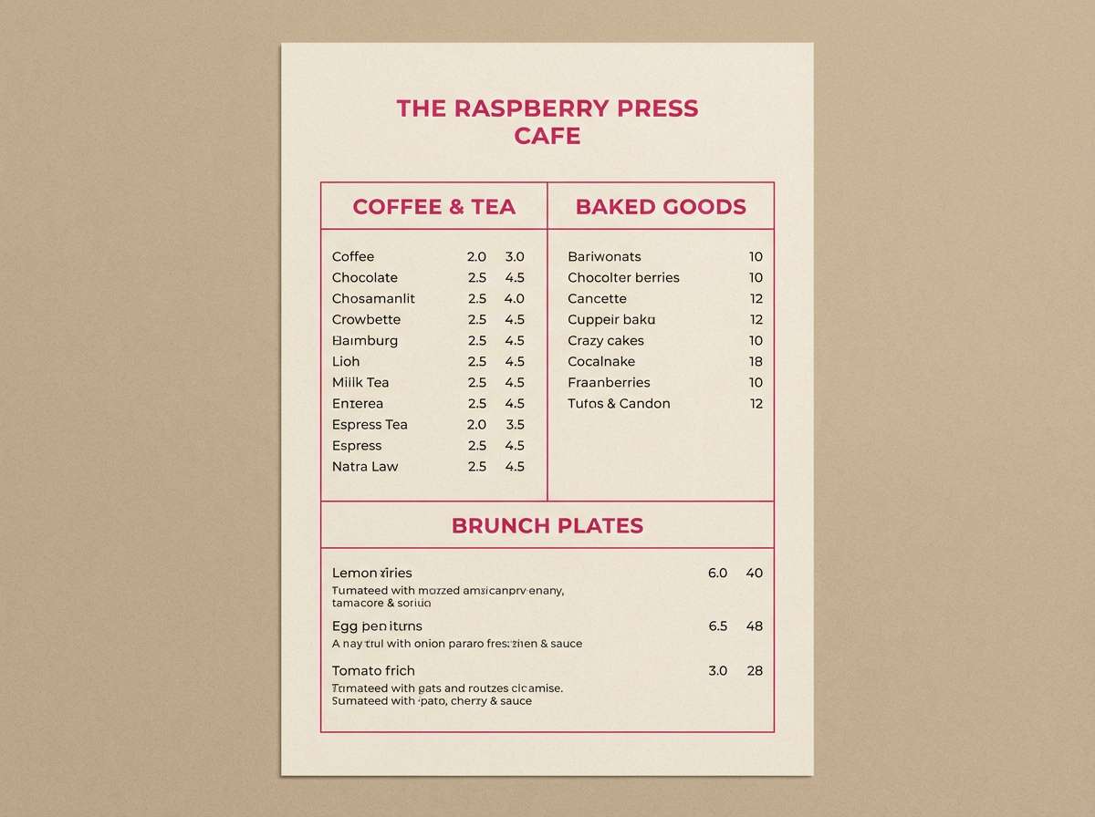cafe menu layout