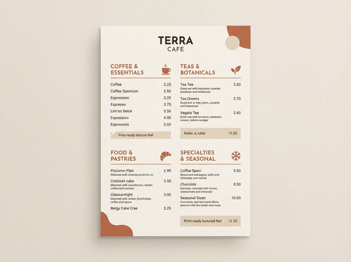 cafe menu in terracotta tones